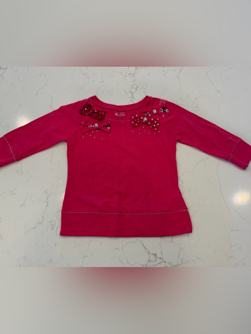 Justice Hot Pink Long Sleeve Top with Bow Accents
